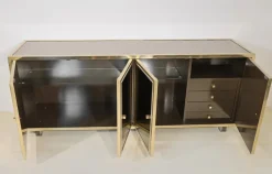 Pamono Mirror, Metal, Chrome and Brass Sideboard by Michel Pigneres, 1970s New