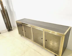 Pamono Mirror, Metal, Chrome and Brass Sideboard by Michel Pigneres, 1970s New