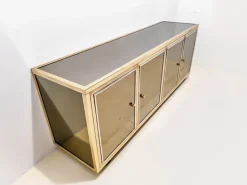 Pamono Mirror, Metal, Chrome and Brass Sideboard by Michel Pigneres, 1970s New
