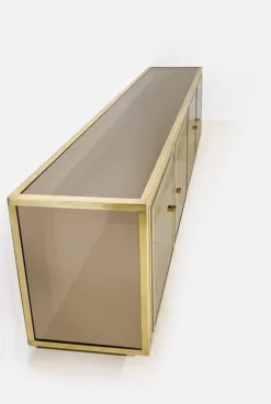 Pamono Mirror, Metal, Chrome and Brass Sideboard by Michel Pigneres, 1970s New