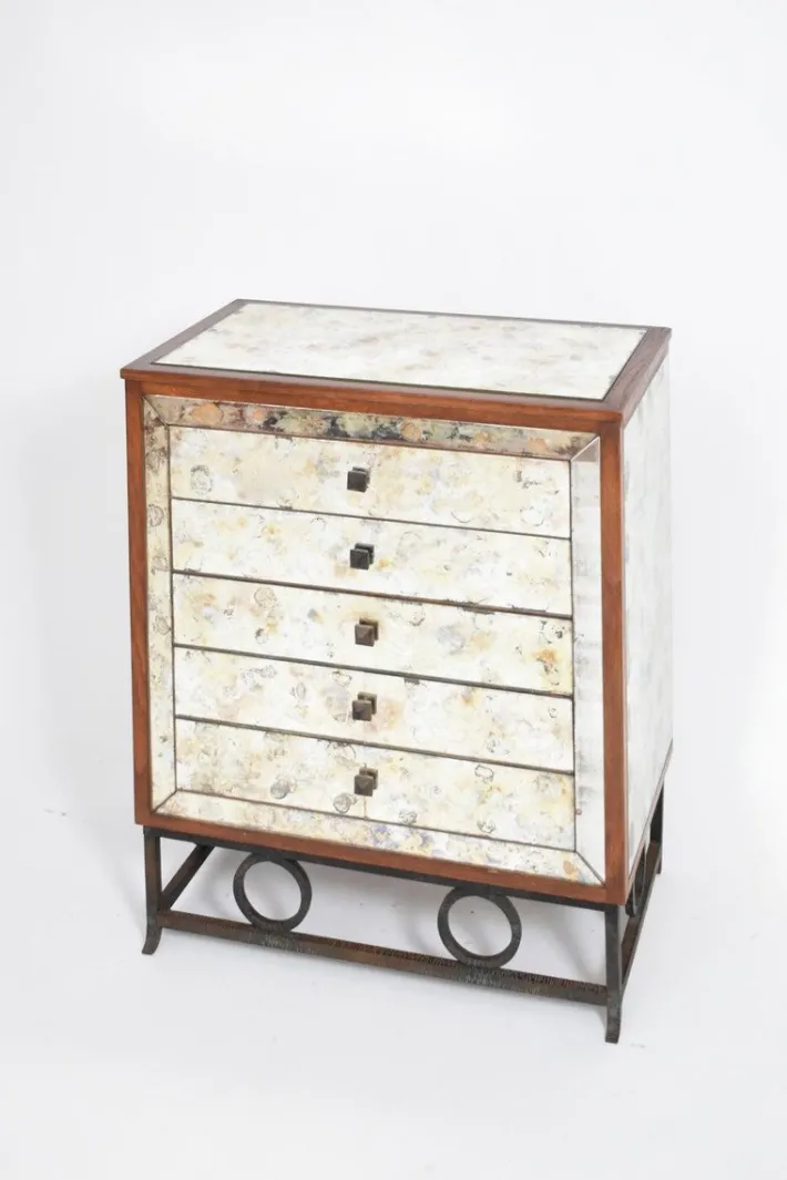 Pamono Mirrors and Wrought Iron Chest of Drawers, 1940s Online