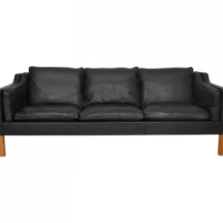 Pamono Model 2213 3-Seater Sofa in Black Leather by Børge Mogensen, 1980s Online