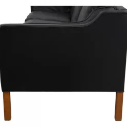 Pamono Model 2213 3-Seater Sofa in Black Leather by Børge Mogensen, 1980s Online