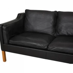 Pamono Model 2213 3-Seater Sofa in Black Leather by Børge Mogensen, 1980s Online