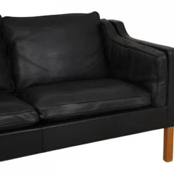 Pamono Model 2213 3-Seater Sofa in Black Leather by Børge Mogensen, 1980s Online