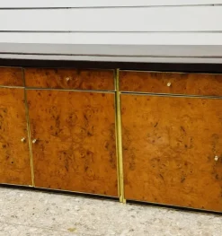Pamono Modernist Sideboard in Radica and Gilded Metal, 1970s Sale