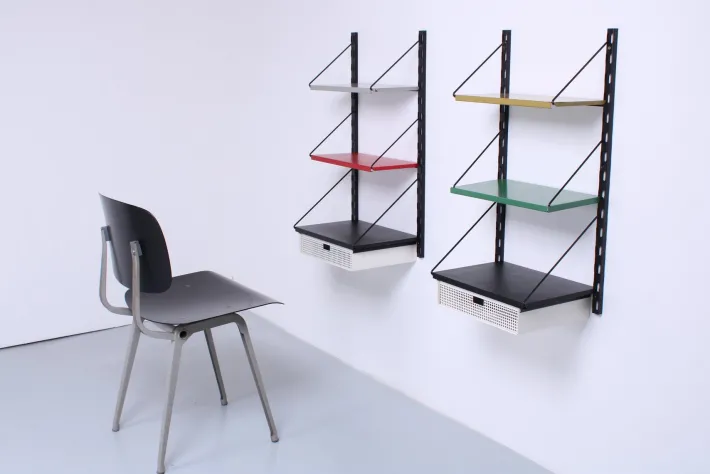 Pamono Modular Colored Metal Wall System by Tjerk Reijenga for Pilastro, 1950s, Set of 10 Hot