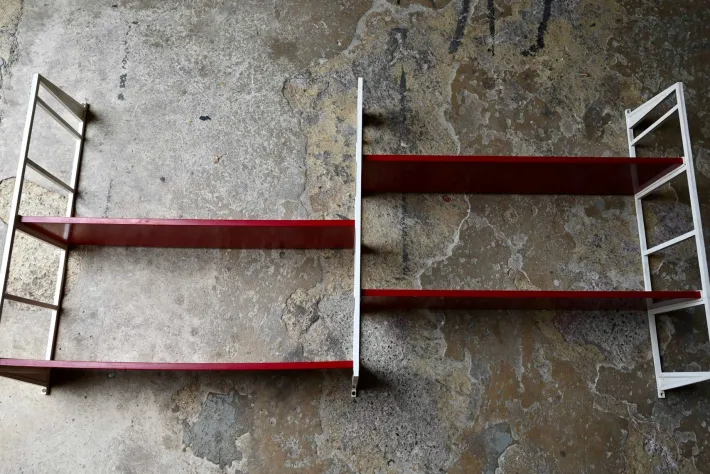Pamono Modular Wall Shelf in Red and White, 1970s Sale