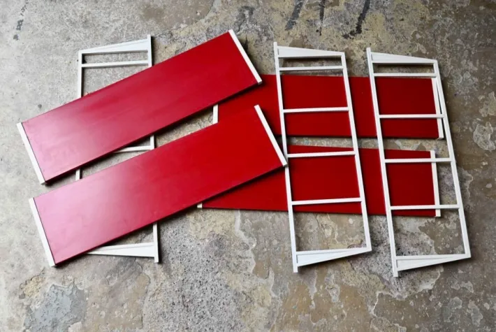 Pamono Modular Wall Shelf in Red and White, 1970s Sale