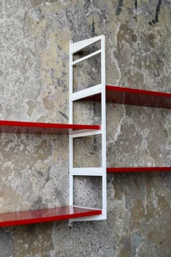 Pamono Modular Wall Shelf in Red and White, 1970s Sale