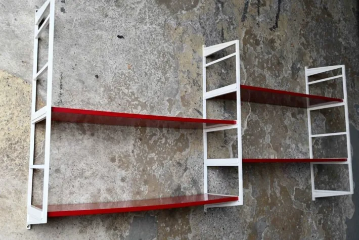 Pamono Modular Wall Shelf in Red and White, 1970s Sale