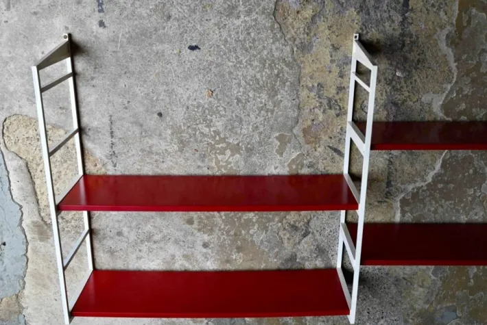 Pamono Modular Wall Shelf in Red and White, 1970s Sale