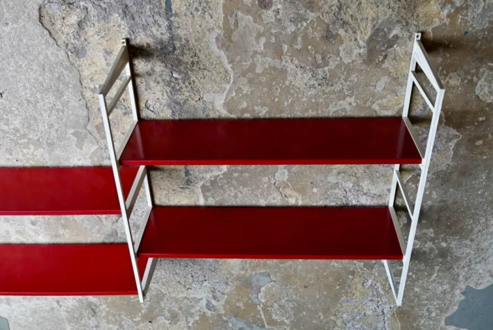 Pamono Modular Wall Shelf in Red and White, 1970s Sale