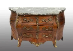 Pamono Napoleon III Style Chest of Drawers in Exotic Fine Woods with Bardiglio Gray Marble Top, France, Early 20th Century Hot