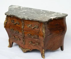 Pamono Napoleon III Style Chest of Drawers in Exotic Fine Woods with Bardiglio Gray Marble Top, France, Early 20th Century Hot