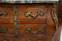 Pamono Napoleon III Style Chest of Drawers in Exotic Fine Woods with Bardiglio Gray Marble Top, France, Early 20th Century Hot