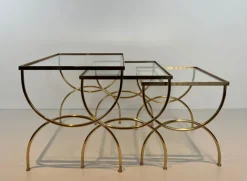 Pamono Neoclassical Brass Nesting Tables, Set of 3 Outlet