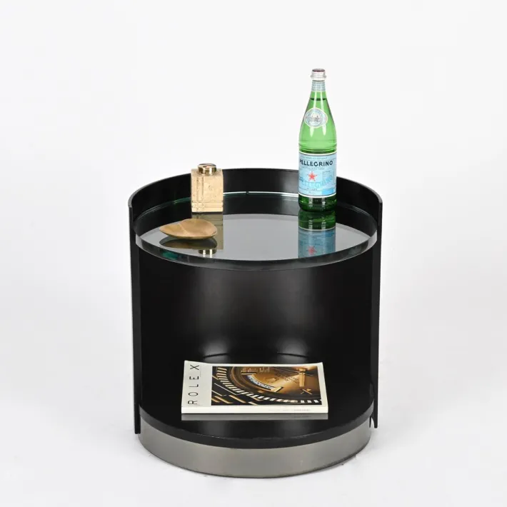 Pamono Nightstand or Side Table in Lacquered Wood and Crystal by G. Moscatelli, Italy, 1970s Best