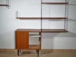 Pamono Nisse String Wall Shelf with Sideboard Made of Nut Wood by Kajsa & Nils Strinning, 1960 from String, Set of 8 Best