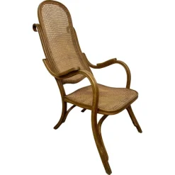 Pamono No. 1 Easy Armchair with Rattan Seat attributed to Thonet, 1886 New