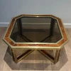 Pamono Octagonal Burl Walnut and Brass Coffee Table, 1970s Discount