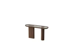 Pamono Oval Walnut Wood Console with Inserted White Marble Top by Ultramobili New