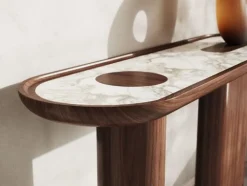 Pamono Oval Walnut Wood Console with Inserted White Marble Top by Ultramobili New