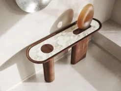 Pamono Oval Walnut Wood Console with Inserted White Marble Top by Ultramobili New