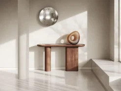Pamono Oval Walnut Wood Console with Inserted White Marble Top by Ultramobili New