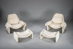 Pamono P60 Chairs and Ottomans by Vittorio Introini for Saporiti, 1960s, Set of 4 New