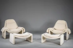 Pamono P60 Chairs and Ottomans by Vittorio Introini for Saporiti, 1960s, Set of 4 New