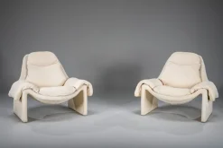 Pamono P60 Chairs and Ottomans by Vittorio Introini for Saporiti, 1960s, Set of 4 New