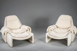 Pamono P60 Chairs and Ottomans by Vittorio Introini for Saporiti, 1960s, Set of 4 New