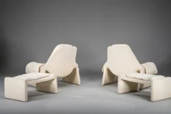 Pamono P60 Chairs and Ottomans by Vittorio Introini for Saporiti, 1960s, Set of 4 New