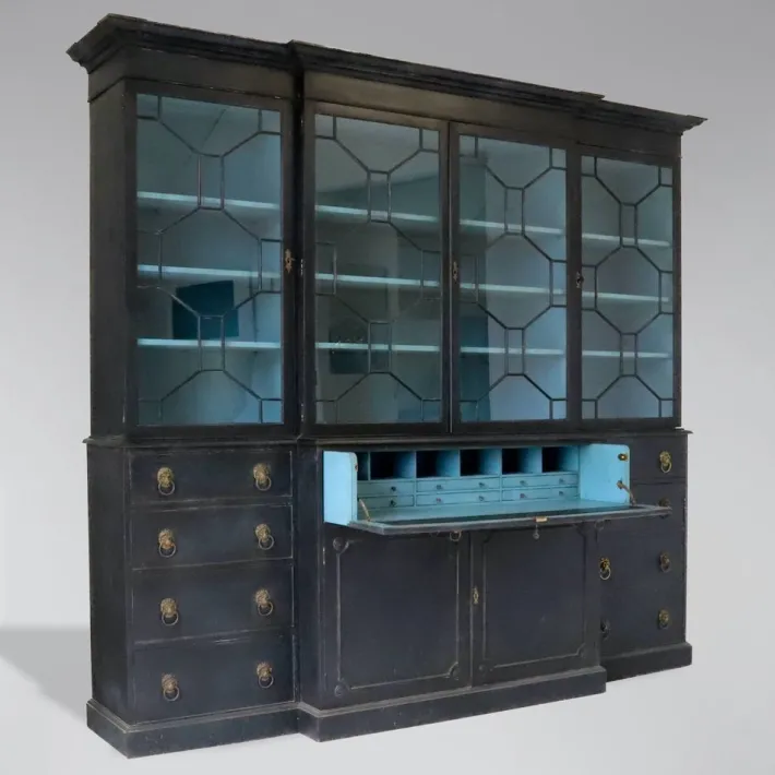 Pamono Painted 4-Door Library Bookcase with Secretaire, 1910s Sale