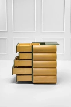 Pamono Postmodern Architectural Chest of Drawers in Natural Wood and Aniline-Stained Wood, 1980s Outlet