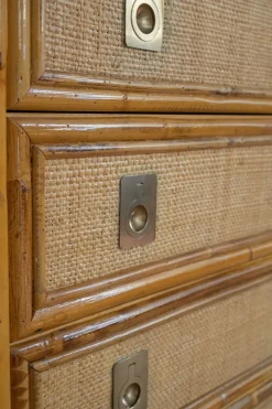 Pamono Rattan and Brass Chest of Drawers by Dal Vera, 1970s Sale