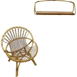 Pamono Rattan Children's Chair and Bookshelf, 1960s, Set of 2 Best