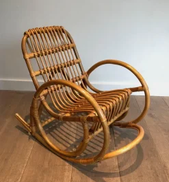 Pamono Rattan Children's Rocking Chair, 1970s Outlet