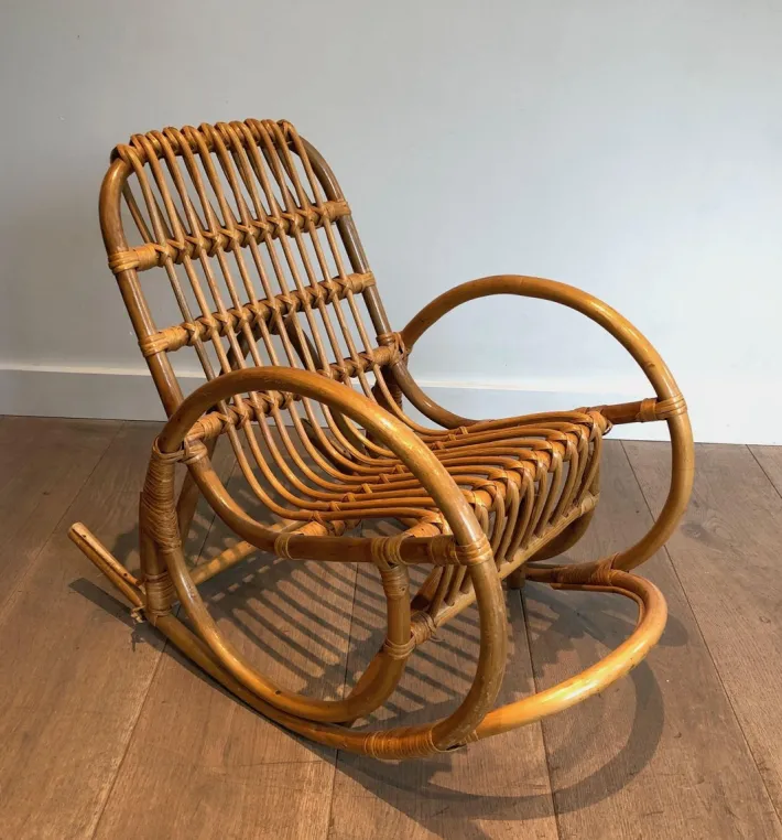 Pamono Rattan Children's Rocking Chair, 1970s Outlet