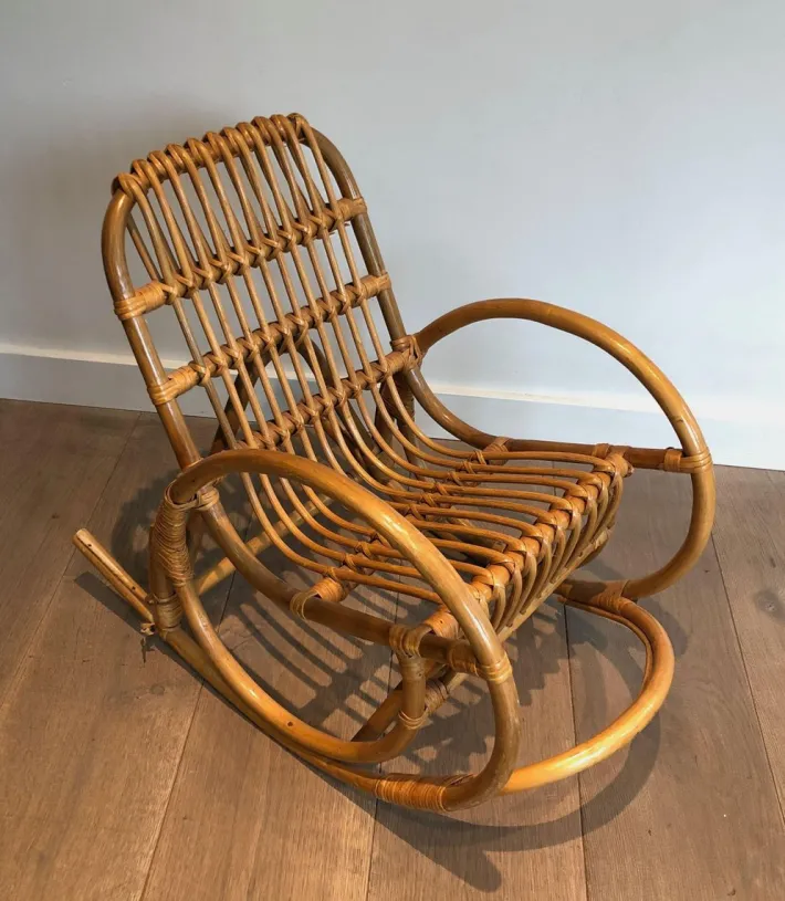 Pamono Rattan Children's Rocking Chair, 1970s Outlet