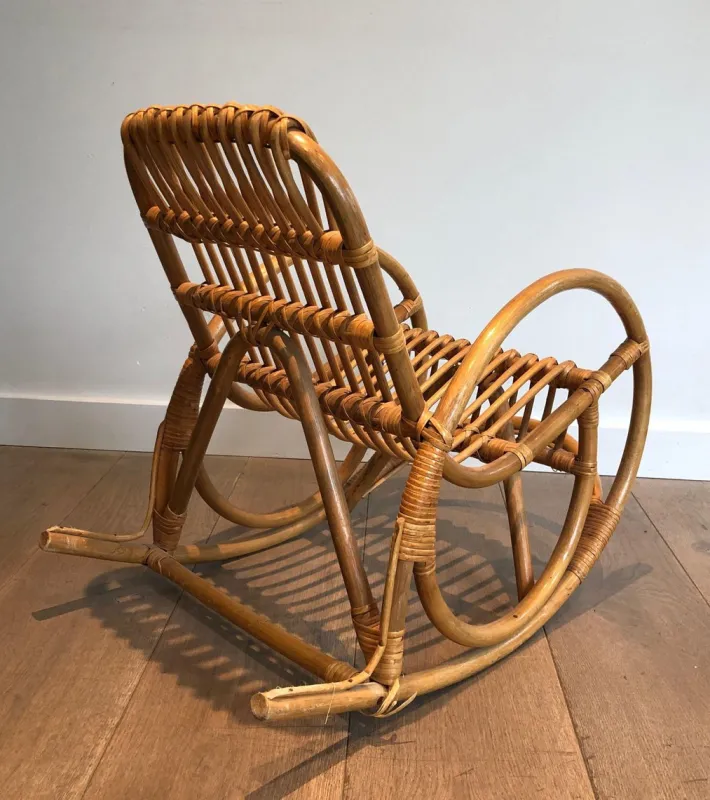Pamono Rattan Children's Rocking Chair, 1970s Outlet