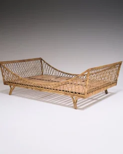 Pamono Rattan Daybed in the style of Jean Royère, 1970s New