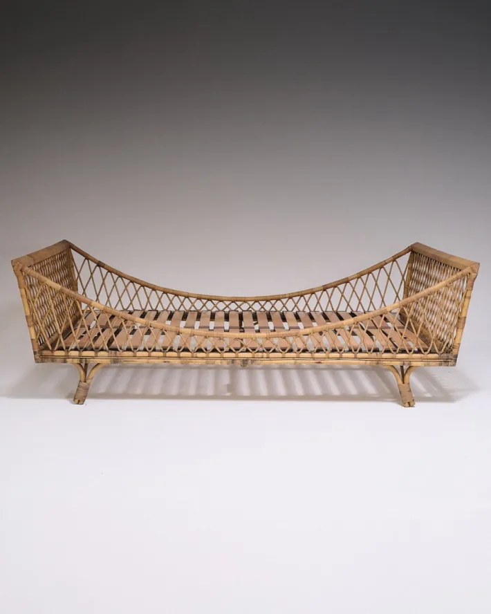 Pamono Rattan Daybed in the style of Jean Royère, 1970s New