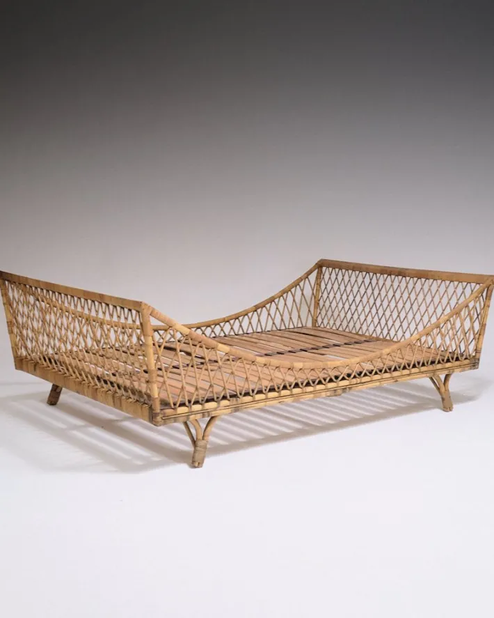 Pamono Rattan Daybed in the style of Jean Royère, 1970s New