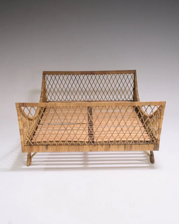 Pamono Rattan Daybed in the style of Jean Royère, 1970s New