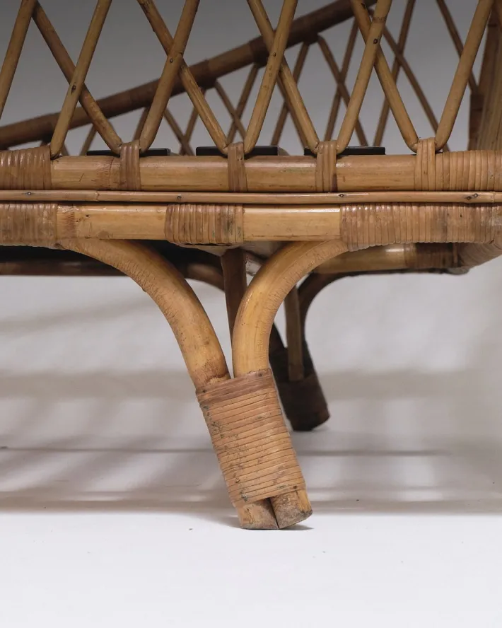 Pamono Rattan Daybed in the style of Jean Royère, 1970s New