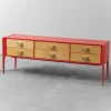 Pamono Red Wooden Chest of Drawers, 1960s New