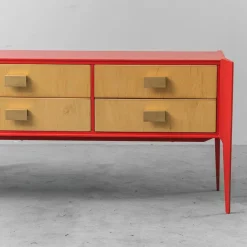 Pamono Red Wooden Chest of Drawers, 1960s New