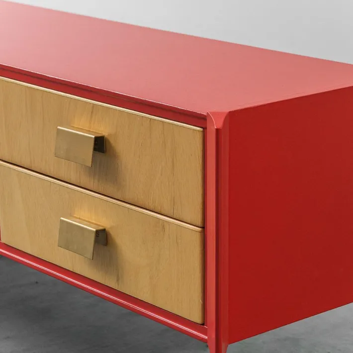 Pamono Red Wooden Chest of Drawers, 1960s New